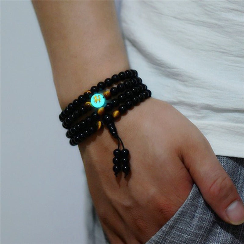 Bracelet en Obsidienne avec Motif de Dragon Lumineux