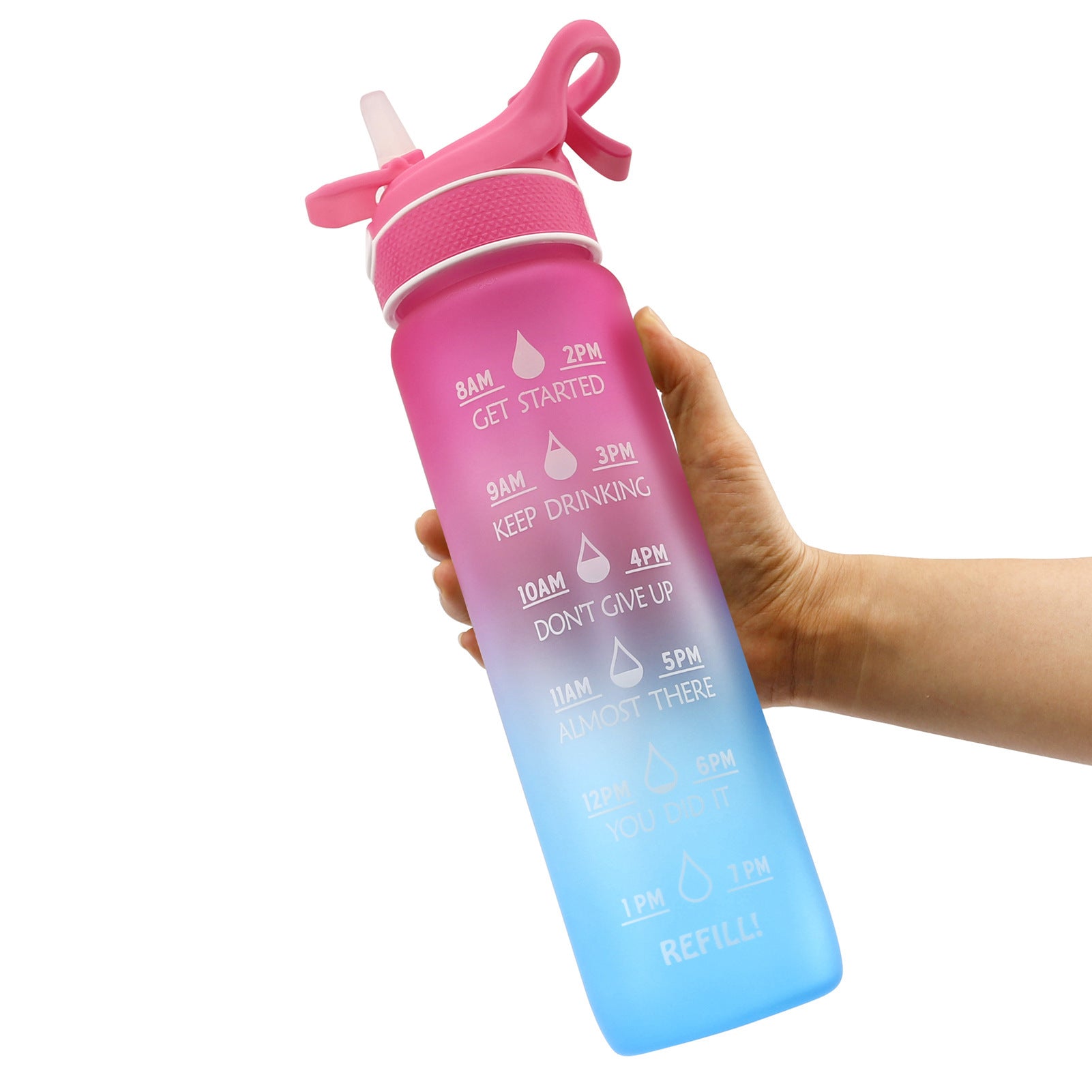 Bouteille d'Eau en Plastique Gradient – Couleur Givrée avec Paille Portable